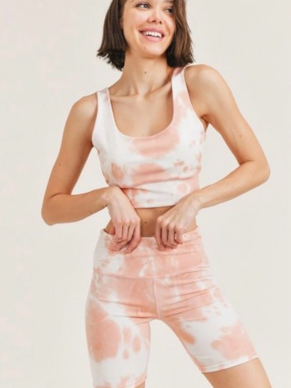 Peach Tie-Dye Crop Tank & Bike Shorts Set